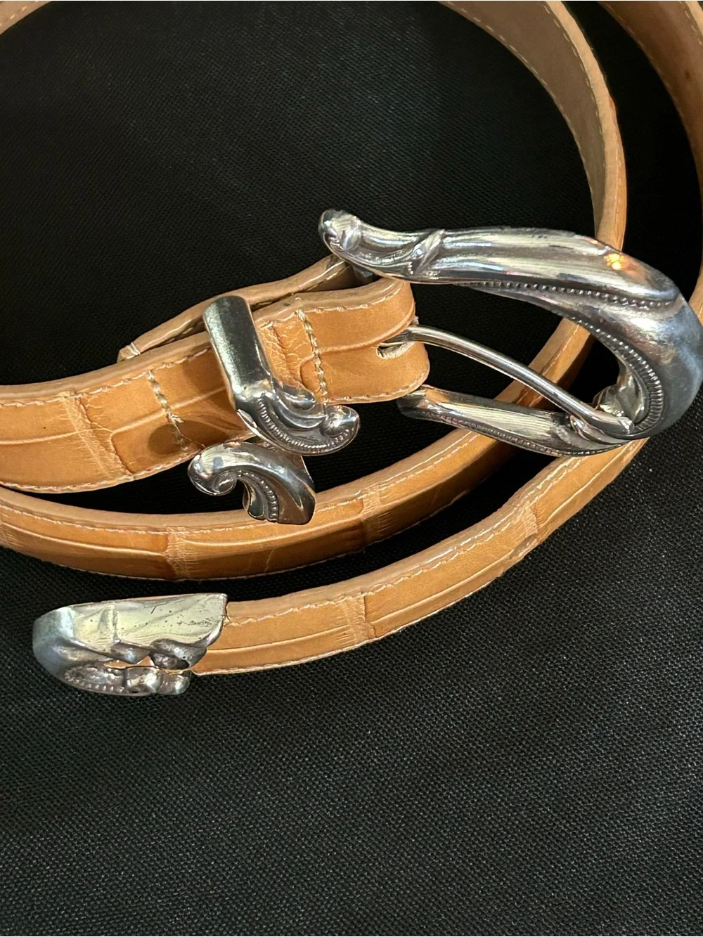 Coldwater Creek 40” Women’s Tan Leather Belt Decorative Silver Buckle